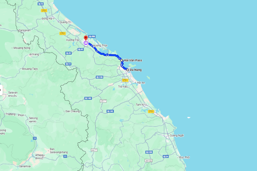 Hai Van Pass route map, one of the world’s most beautiful coastal mountain roads in 2025.